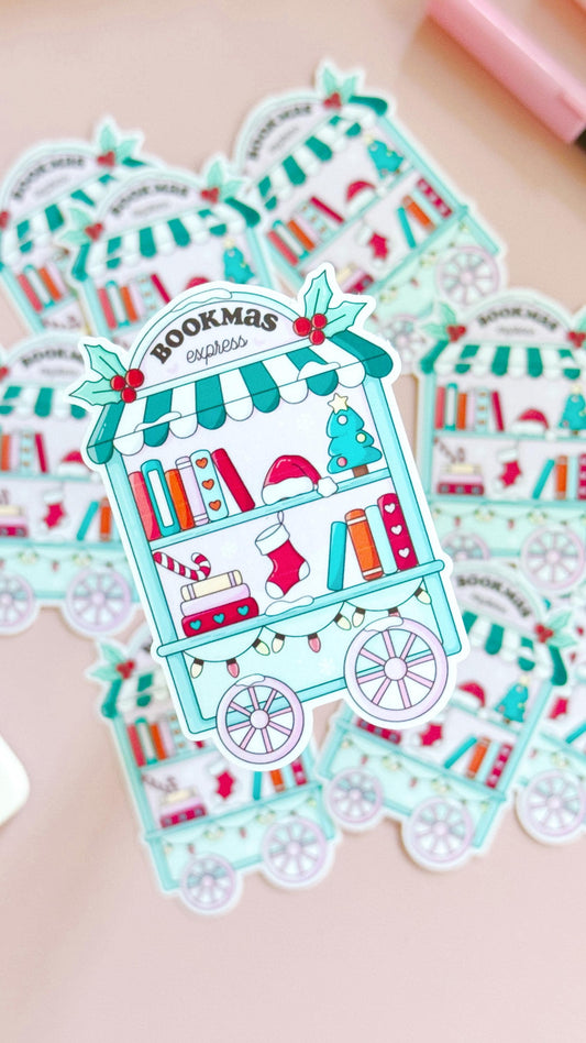Bookish Christmas Sticker, Reading Bookish Cart Sticker, Bookish Stickers, Book Lover Gift, Bookish Girlie Sticker