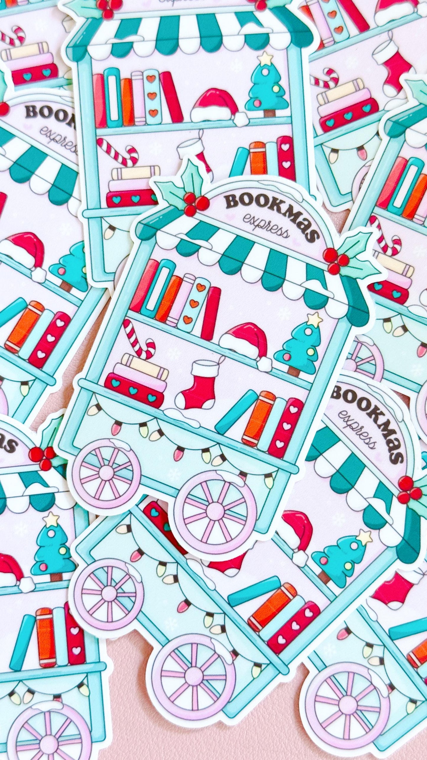 Bookish Christmas Sticker, Reading Bookish Cart Sticker, Bookish Stickers, Book Lover Gift, Bookish Girlie Sticker