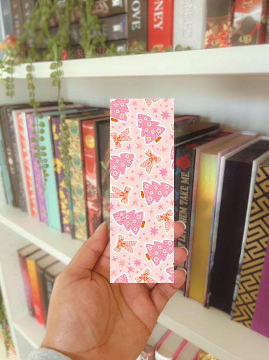 Pink Christmas Tree Bookmark, Cute Holiday Bookmark, Pastel Bookish Gift, Bookish Christmas Bookmark