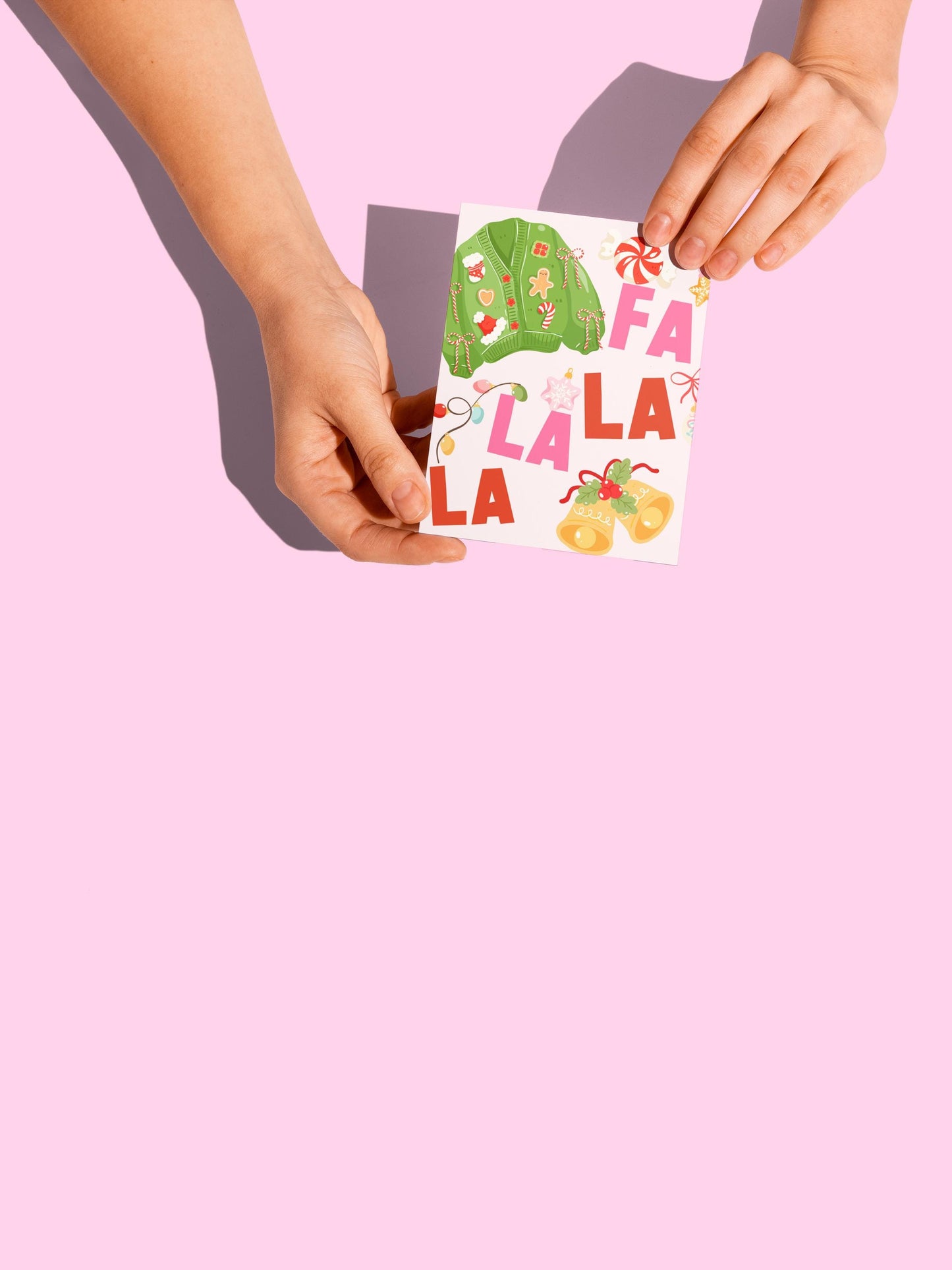 Aesthetic Christmas Greeting Card, Fun Colorful Christmas Cards, Fa La La La Christmas Cards, Pink Aesthetic Christmas Cards