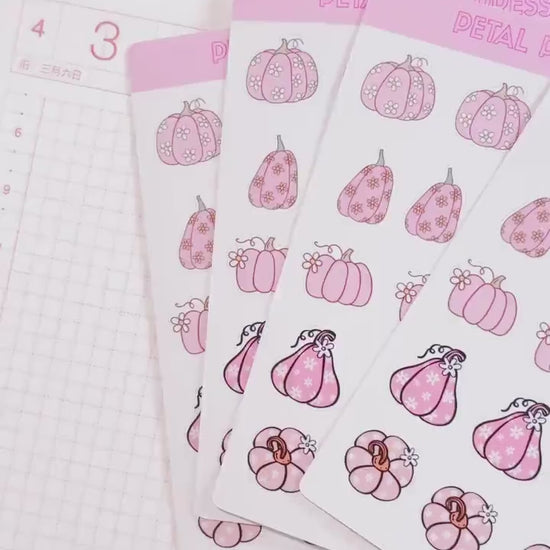 Pink Retro Pumpkins Fall Stickers, Pink Fall Deco Stickers for Planners or Junk Journals, Pumpkin Sticker Sheet, Retro Fall Stickers