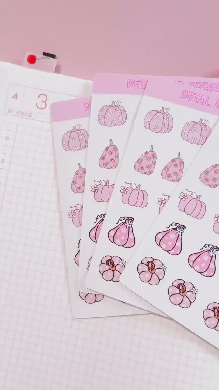 Pink Retro Pumpkins Fall Stickers, Pink Fall Deco Stickers for Planners or Junk Journals, Pumpkin Sticker Sheet, Retro Fall Stickers