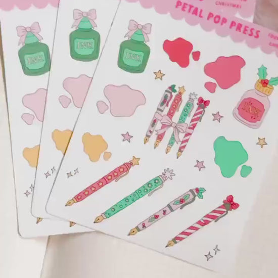Fountain Pen Stickers, Christmas Fountain Pen Stickers, Journaling Stickers, Fountain Pen Sticker Sheet for Journaling