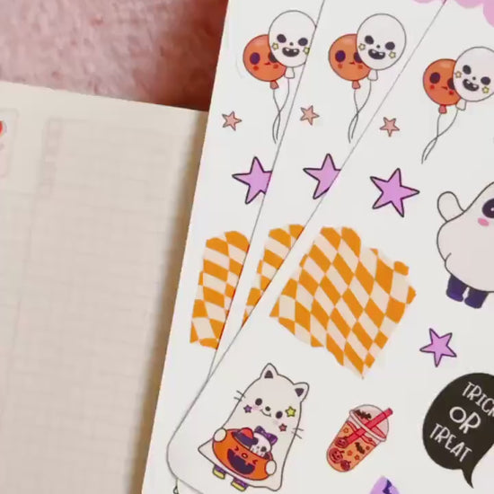 Kawaii Halloween Stickers for Planning or Junk Journaling, Kawaii Planner Stickers, Halloween Planner Stickers, Doodle Stickers