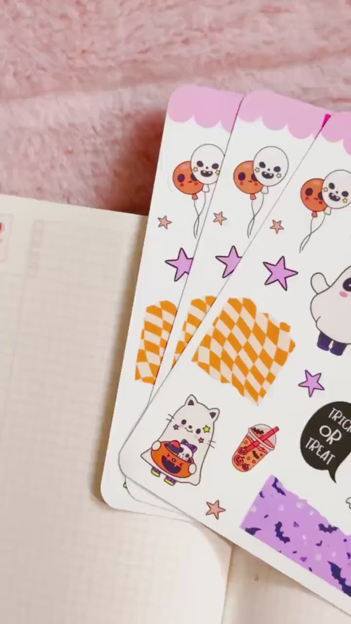 Kawaii Halloween Stickers for Planning or Junk Journaling, Kawaii Planner Stickers, Halloween Planner Stickers, Doodle Stickers