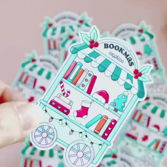Bookish Christmas Sticker, Reading Bookish Cart Sticker, Bookish Stickers, Book Lover Gift, Bookish Girlie Sticker