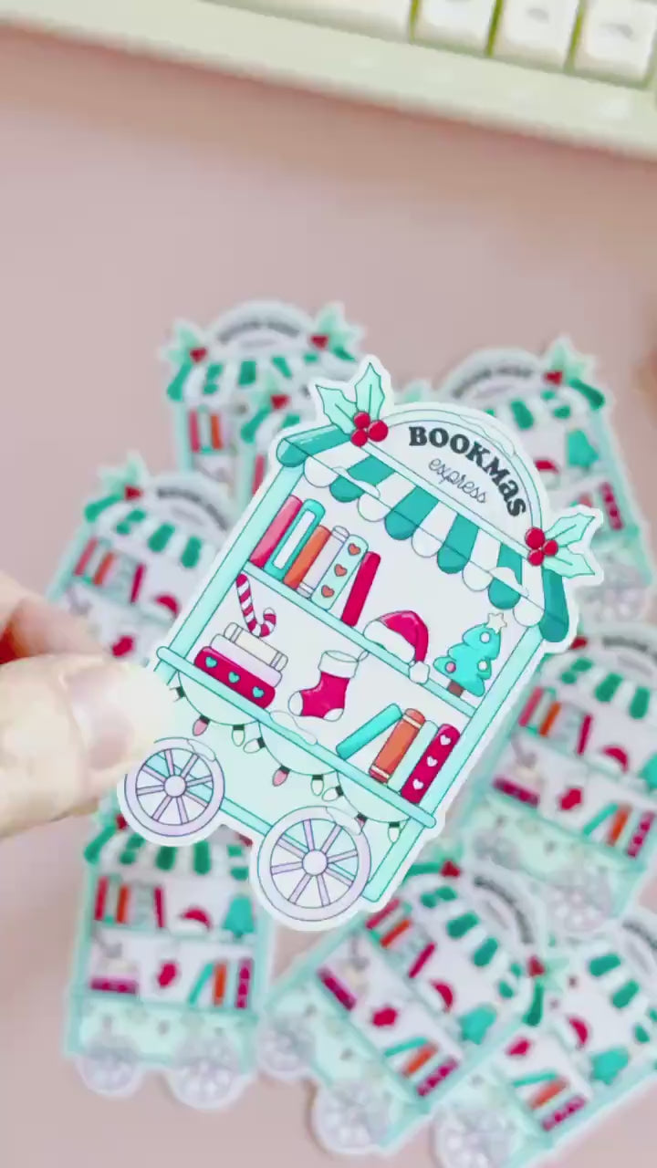 Bookish Christmas Sticker, Reading Bookish Cart Sticker, Bookish Stickers, Book Lover Gift, Bookish Girlie Sticker
