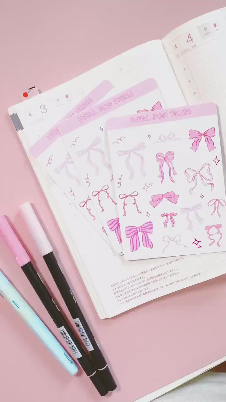 Coquette Pink Bows Sticker Sheet, Decorative Junk Journal Bows Sticker Sheet, Bows Decorative Stickers for Planners